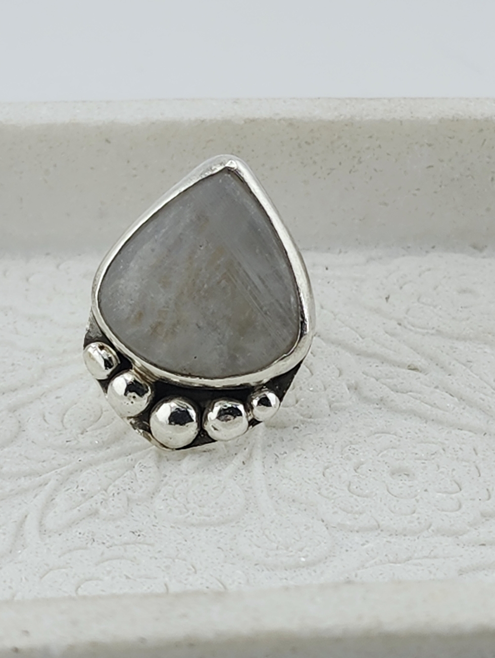 MOONSTONE TEAR DROP RING HANDMADE I  STERLING SILVER SIZE 7.5